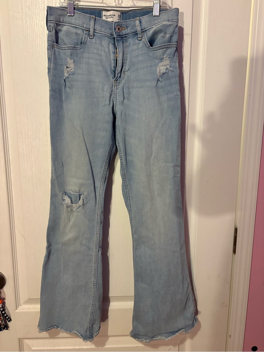abercrombie kids light blue distressed wide-leg jeans